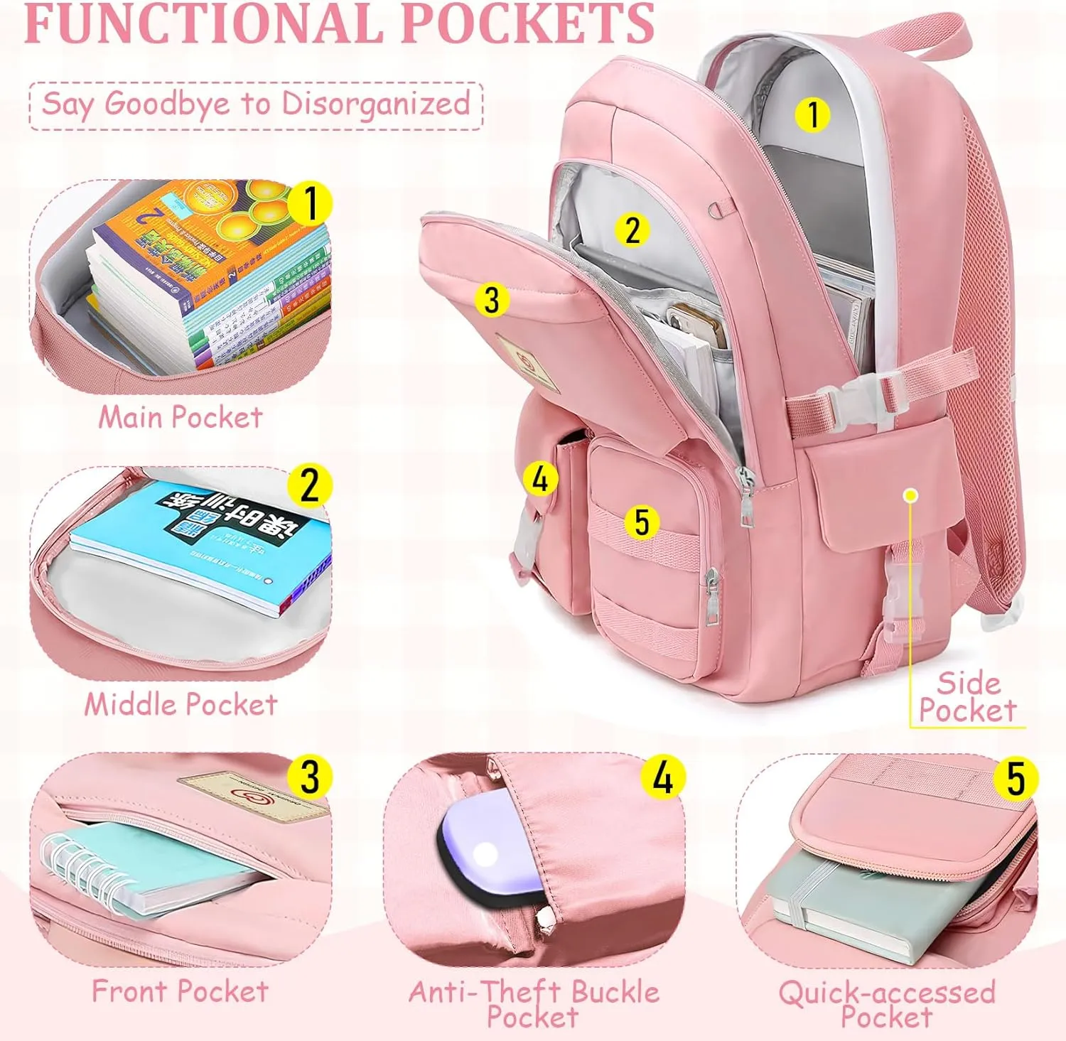 School Backpack For Girls - 6pcs Cute Girls Backpack With Lunch Box Set For Teens Women College Middle High School - 18 School Bookbag Travel Back Pack