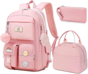 School Backpack For Girls - 6pcs Cute Girls Backpack With Lunch Box Set For Teens Women College Middle High School - 18 School Bookbag Travel Back Pack