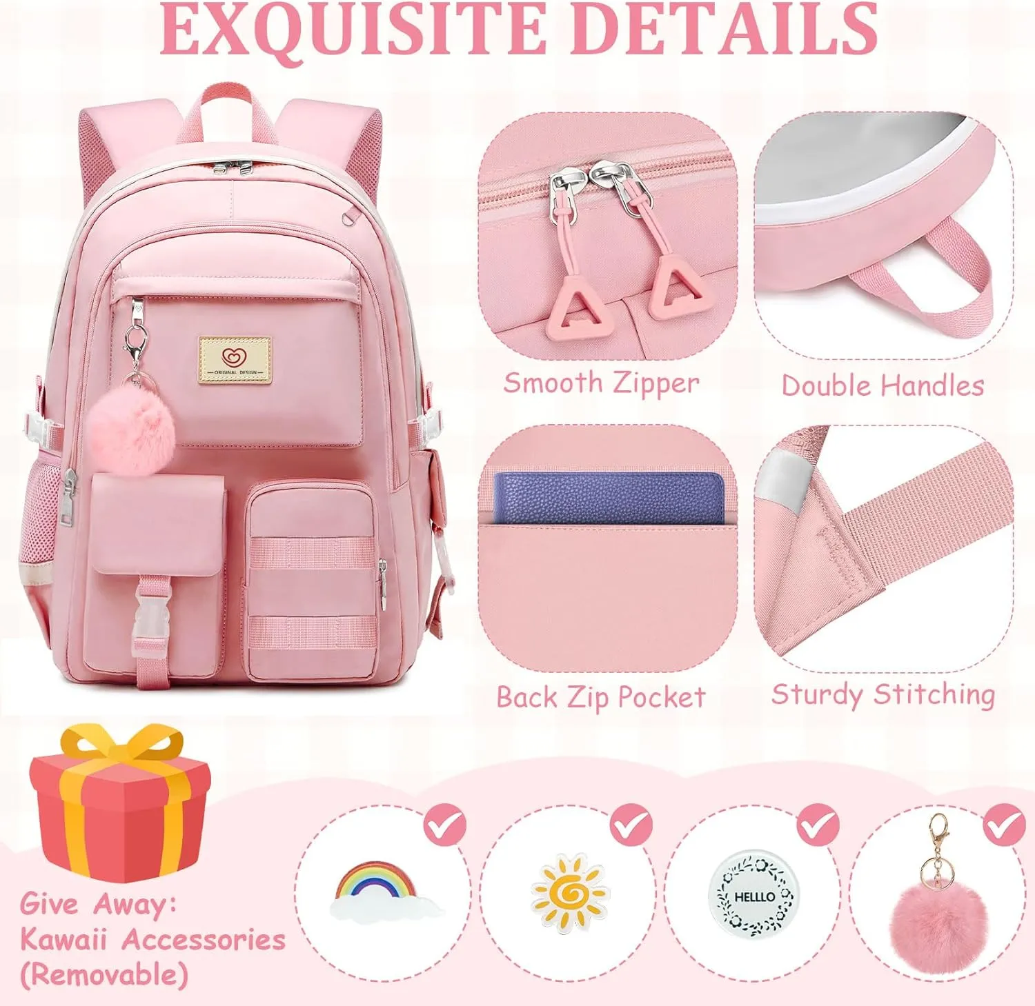 School Backpack For Girls - 6pcs Cute Girls Backpack With Lunch Box Set For Teens Women College Middle High School - 18 School Bookbag Travel Back Pack