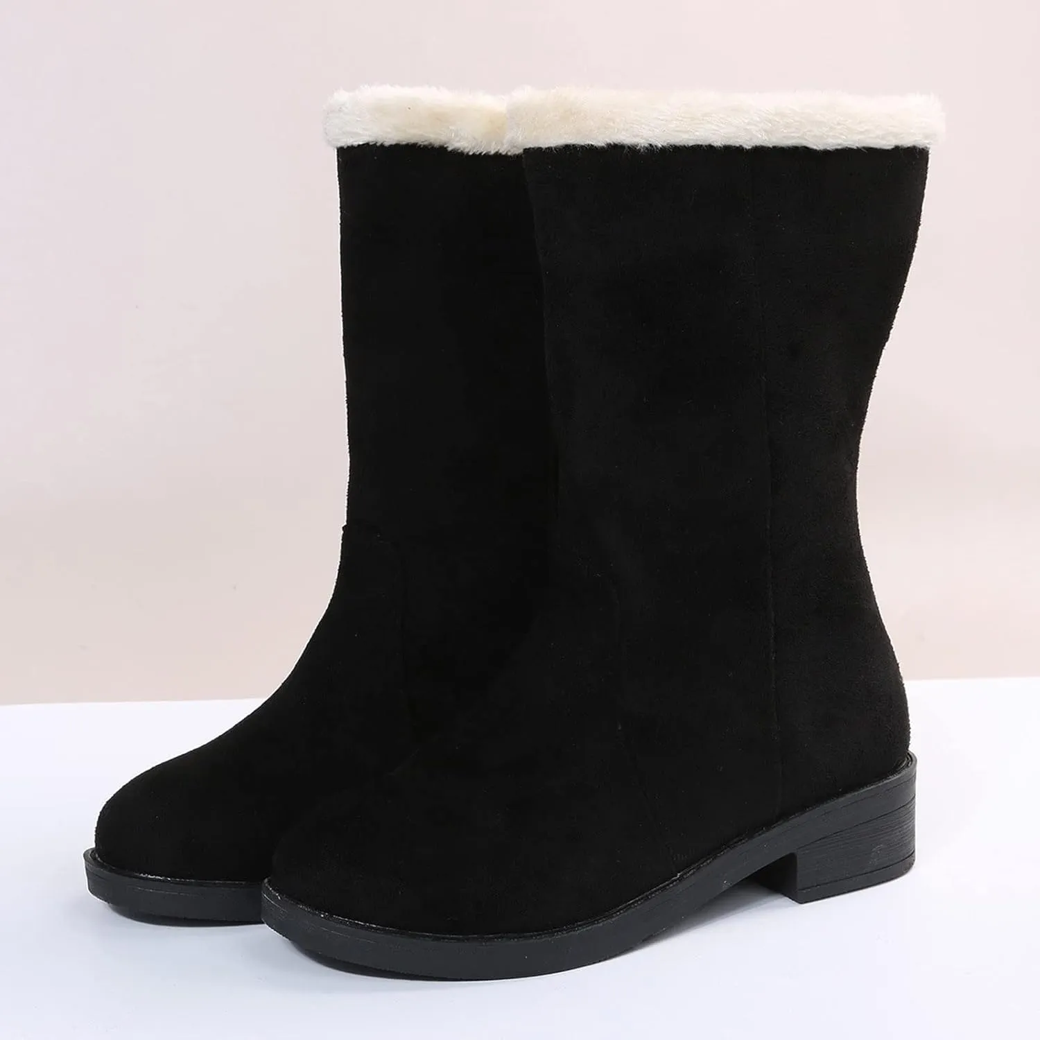 Short Winter Boots for Women Low Heel Size 9 Wide Calf Snow Boots for Woman Furry Winter Boots Boots for Winter Fashion for Women Slip on Botas De Invierno Para Mujer Con Peluche