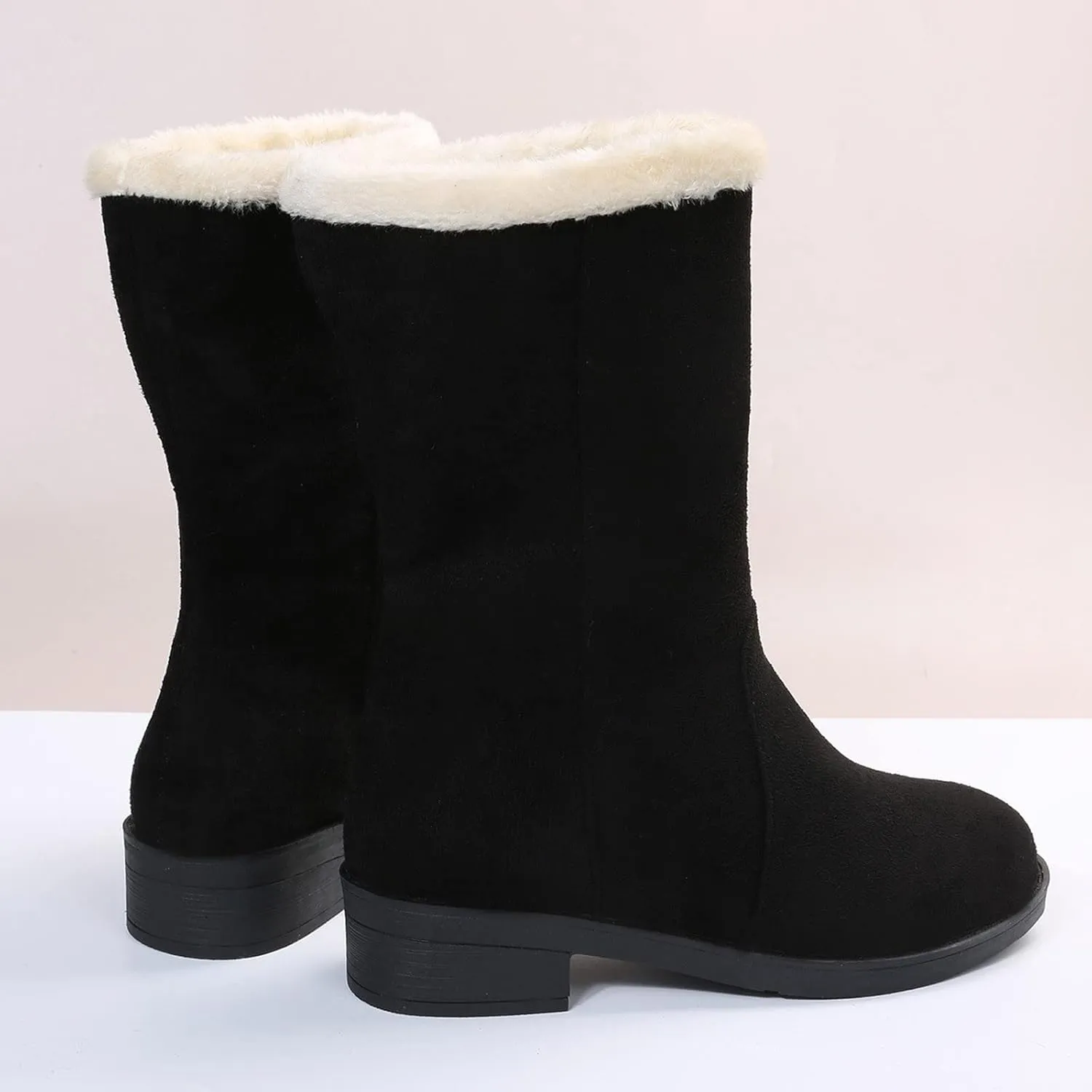 Short Winter Boots for Women Low Heel Size 9 Wide Calf Snow Boots for Woman Furry Winter Boots Boots for Winter Fashion for Women Slip on Botas De Invierno Para Mujer Con Peluche