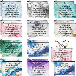 Sieral 20 Pcs Thank You Gifts for Women Bulk Marble Makeup Bags Inspirational Cosmetic Bag with Zipper Employee Appreciation Gifts for Women Nurse Week