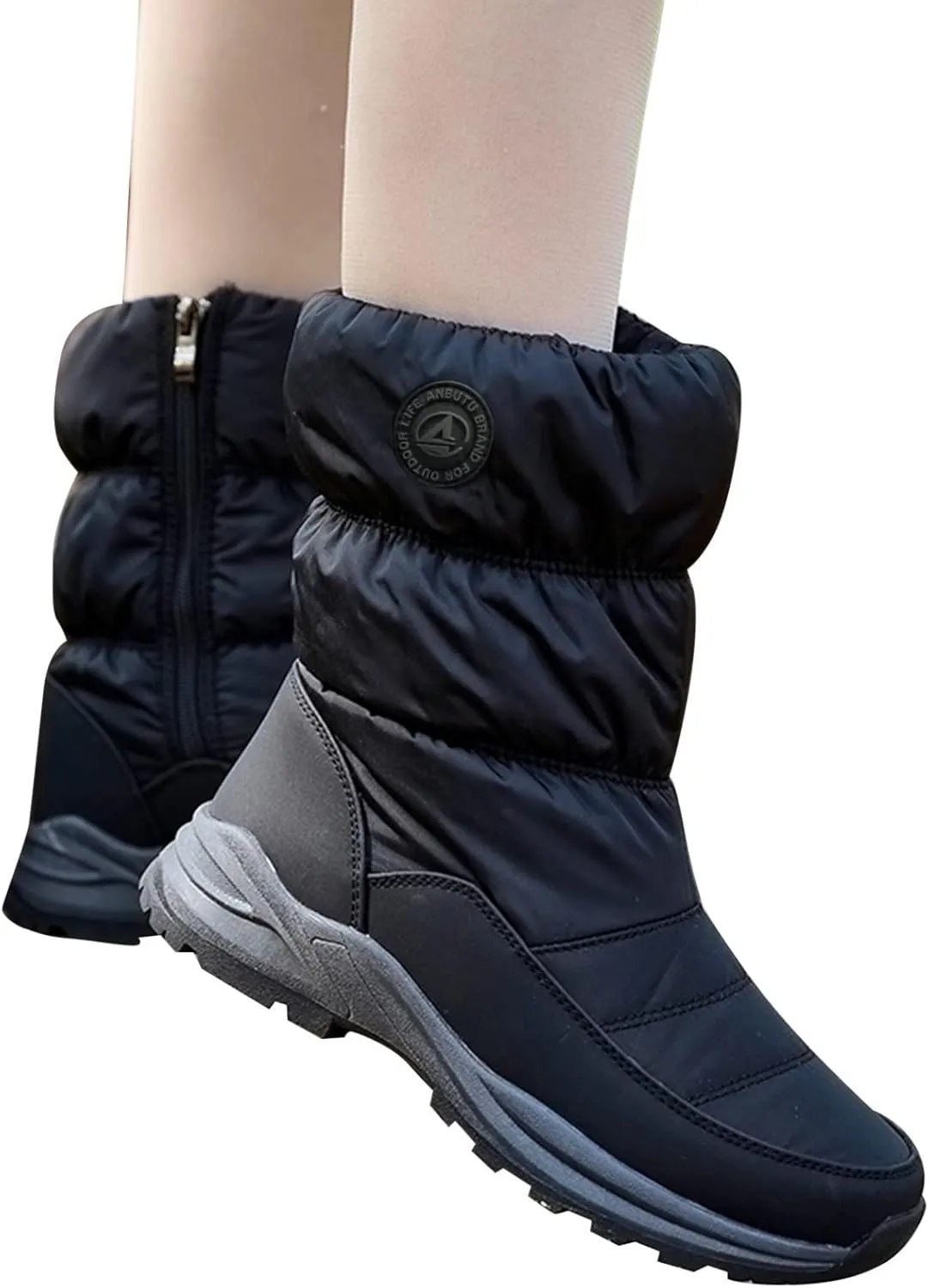 Slip on Winter Boots for Women Waterproof Womens Winter Boots Fur Lined Slip ons Fur Lined Mid Calf Winter Boots Women Warm Winter Outdoor Boots for Women Womens Winter Hiking Boots Waterproof
