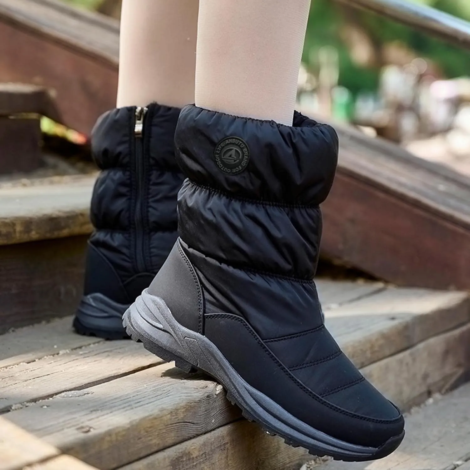 Slip on Winter Boots for Women Waterproof Womens Winter Boots Fur Lined Slip ons Fur Lined Mid Calf Winter Boots Women Warm Winter Outdoor Boots for Women Womens Winter Hiking Boots Waterproof