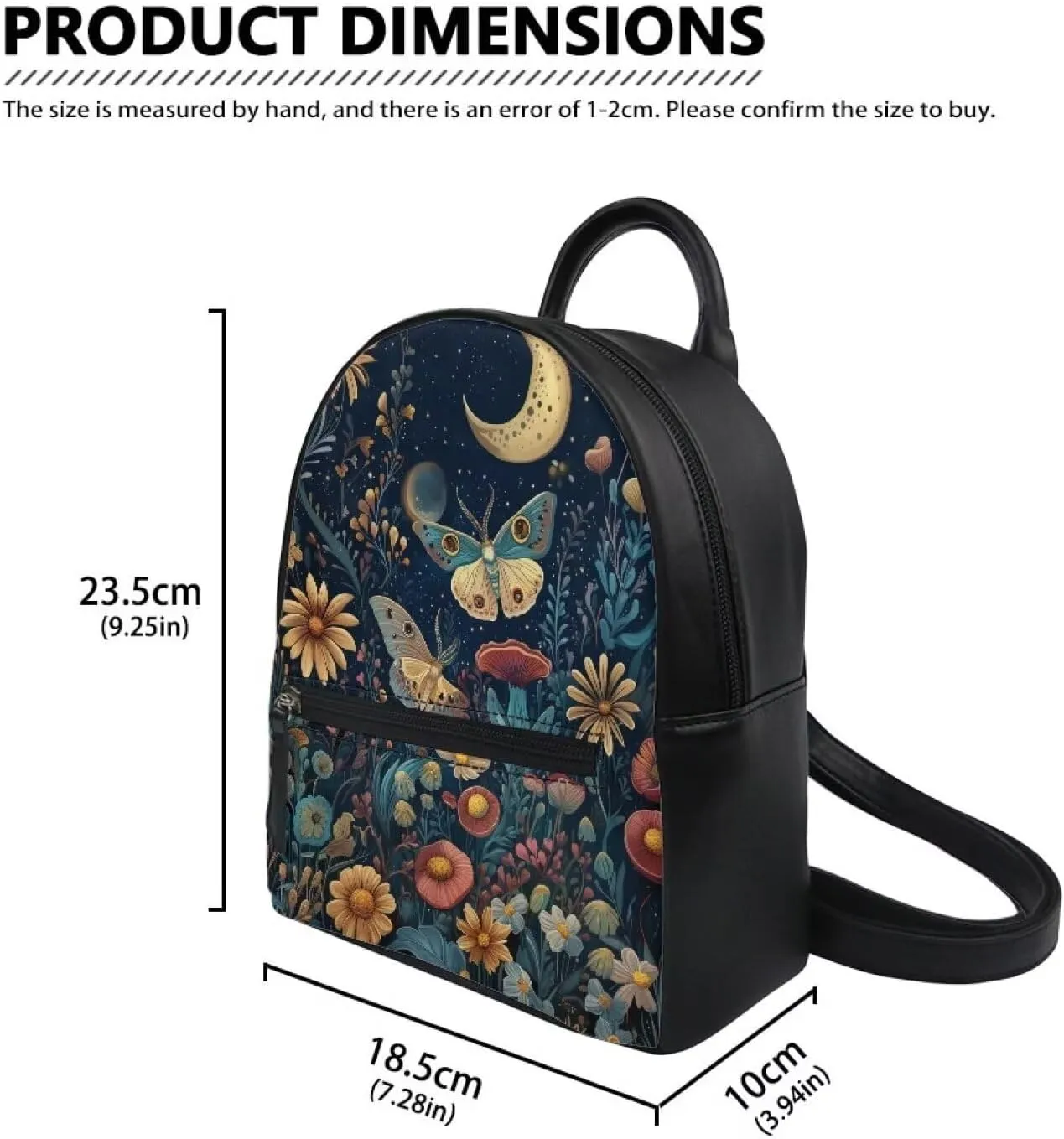 Small Backpack Purse for Women Vintage Mini Backpack for Teen Girls College School Bookbag with Zipper Travel Shoulder Bag Casual Daypack, Butterfly Moon Print