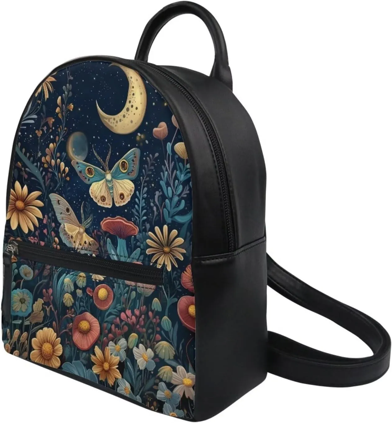 Small Backpack Purse for Women Vintage Mini Backpack for Teen Girls College School Bookbag with Zipper Travel Shoulder Bag Casual Daypack, Butterfly Moon Print