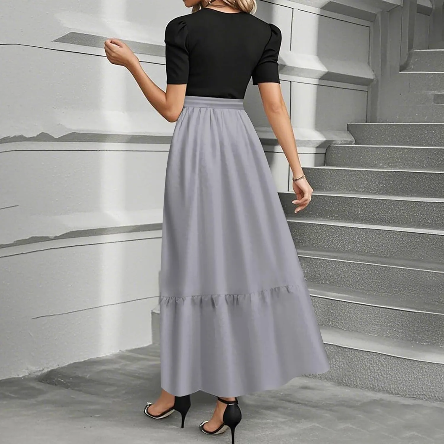 Spring Dresses for Women 2025 Women's Casual Short Sleeves Maxi Dress with High Waist Perfect for Parties and Weddings