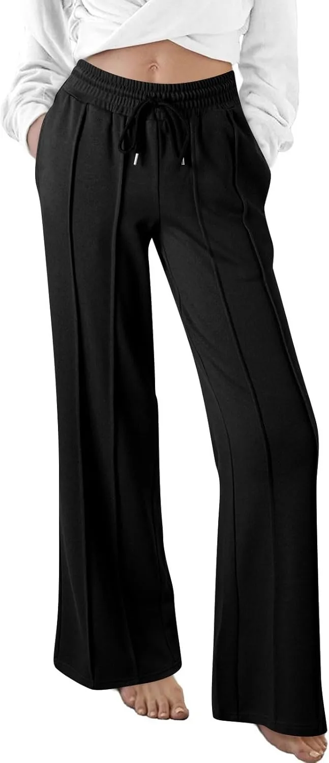 Straight Leg Sweatpants Women Baggy High Rise Elastic Waist Workout Pants with Pockets Stretchy Athletic Pants