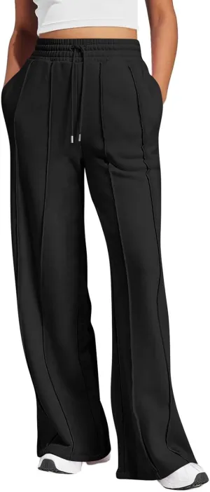 Straight Leg Sweatpants Women Baggy High Rise Elastic Waist Workout Pants with Pockets Stretchy Athletic Pants