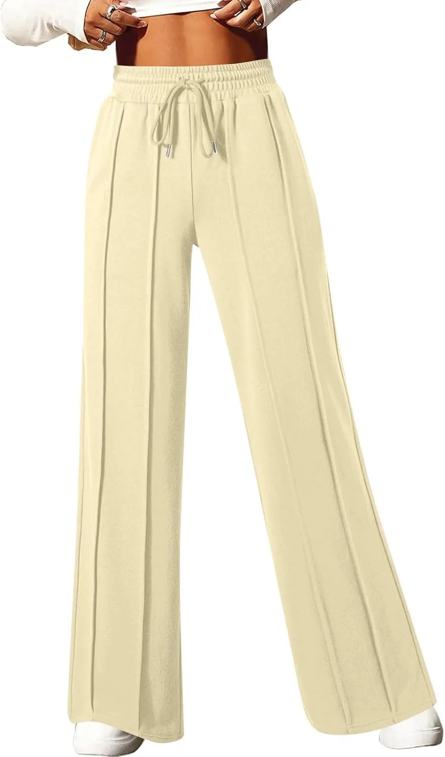 Straight Leg Sweatpants Women Baggy High Rise Elastic Waist Workout Pants with Pockets Stretchy Athletic Pants
