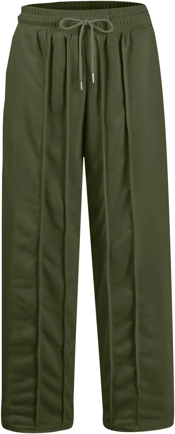 Straight Leg Sweatpants Women Baggy High Rise Elastic Waist Workout Pants with Pockets Stretchy Athletic Pants