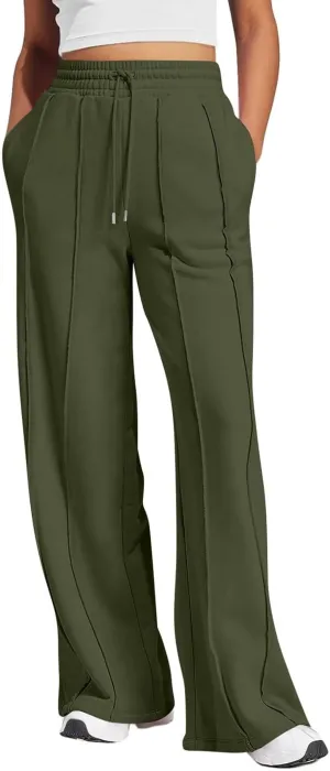Straight Leg Sweatpants Women Baggy High Rise Elastic Waist Workout Pants with Pockets Stretchy Athletic Pants