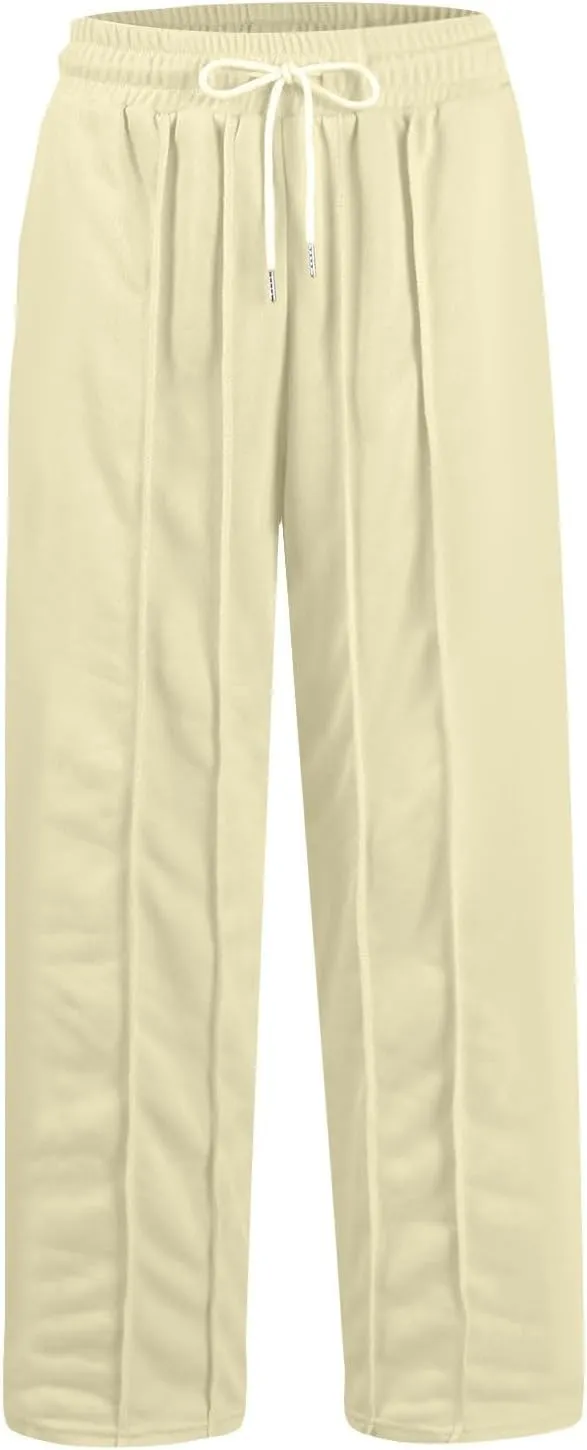 Straight Leg Sweatpants Women Baggy High Rise Elastic Waist Workout Pants with Pockets Stretchy Athletic Pants