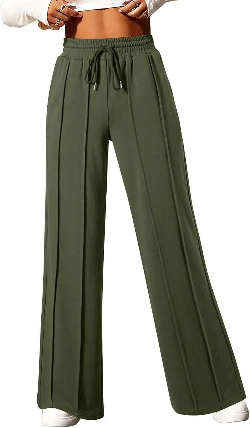 Straight Leg Sweatpants Women Baggy High Rise Elastic Waist Workout Pants with Pockets Stretchy Athletic Pants