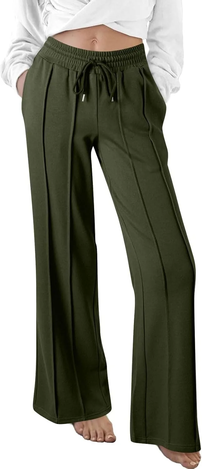 Straight Leg Sweatpants Women Baggy High Rise Elastic Waist Workout Pants with Pockets Stretchy Athletic Pants