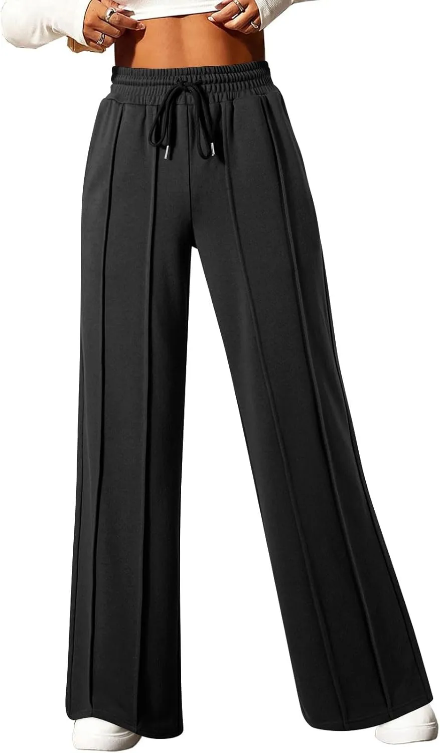 Straight Leg Sweatpants Women Baggy High Rise Elastic Waist Workout Pants with Pockets Stretchy Athletic Pants