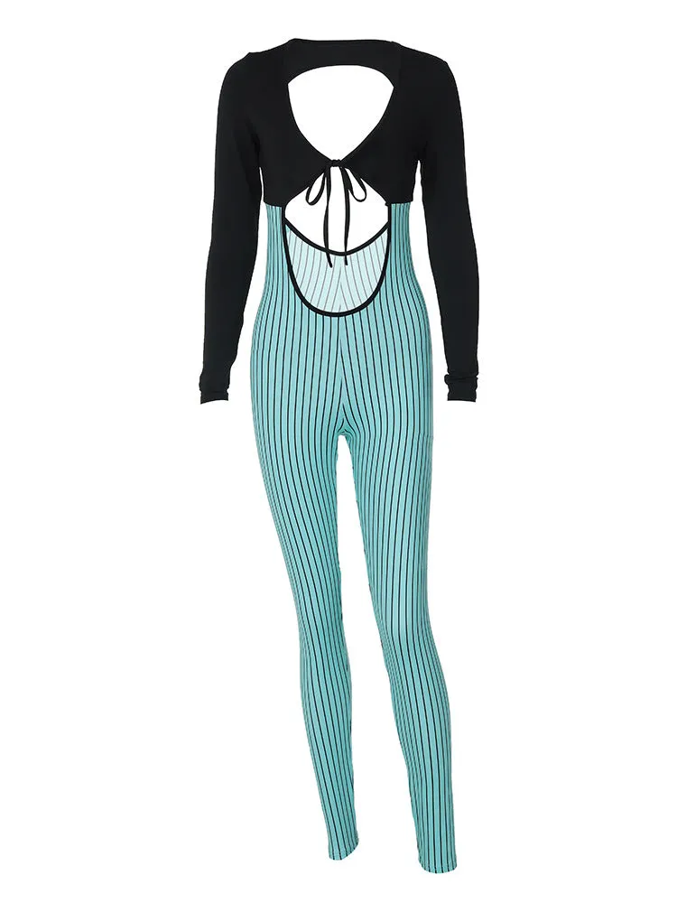 Striped One-piece Sports Yoga Wear