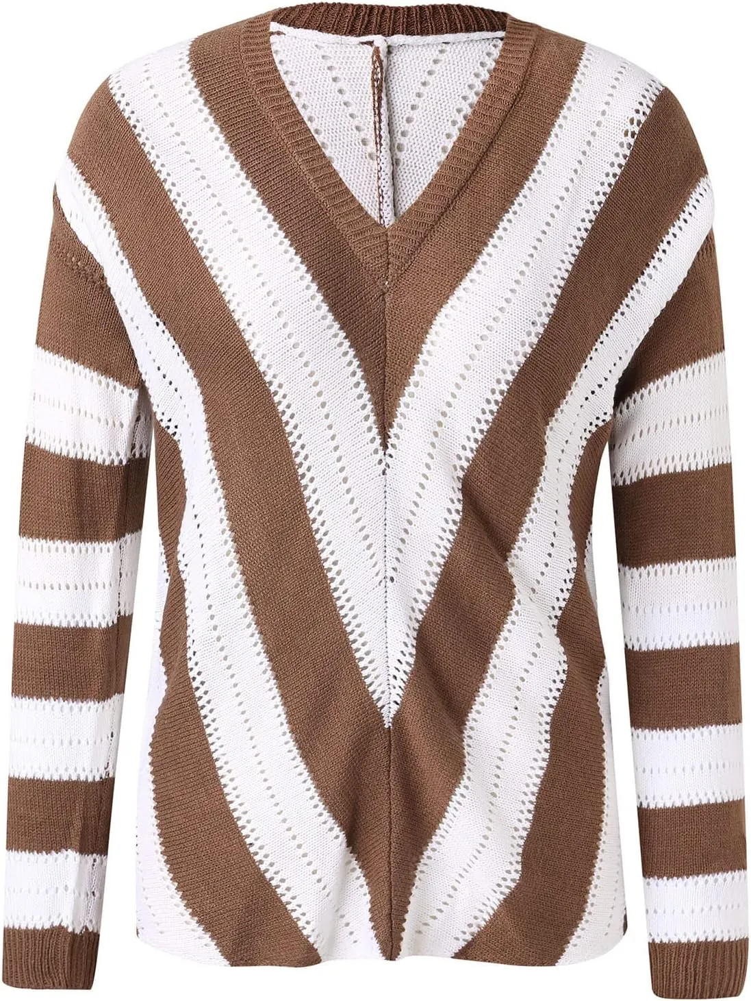 Striped Sweater Women Chunky Knit Sweater Deep V Neck Long Sleeve Pullovers Top Loose Fit Oversized Sweater S-2XL