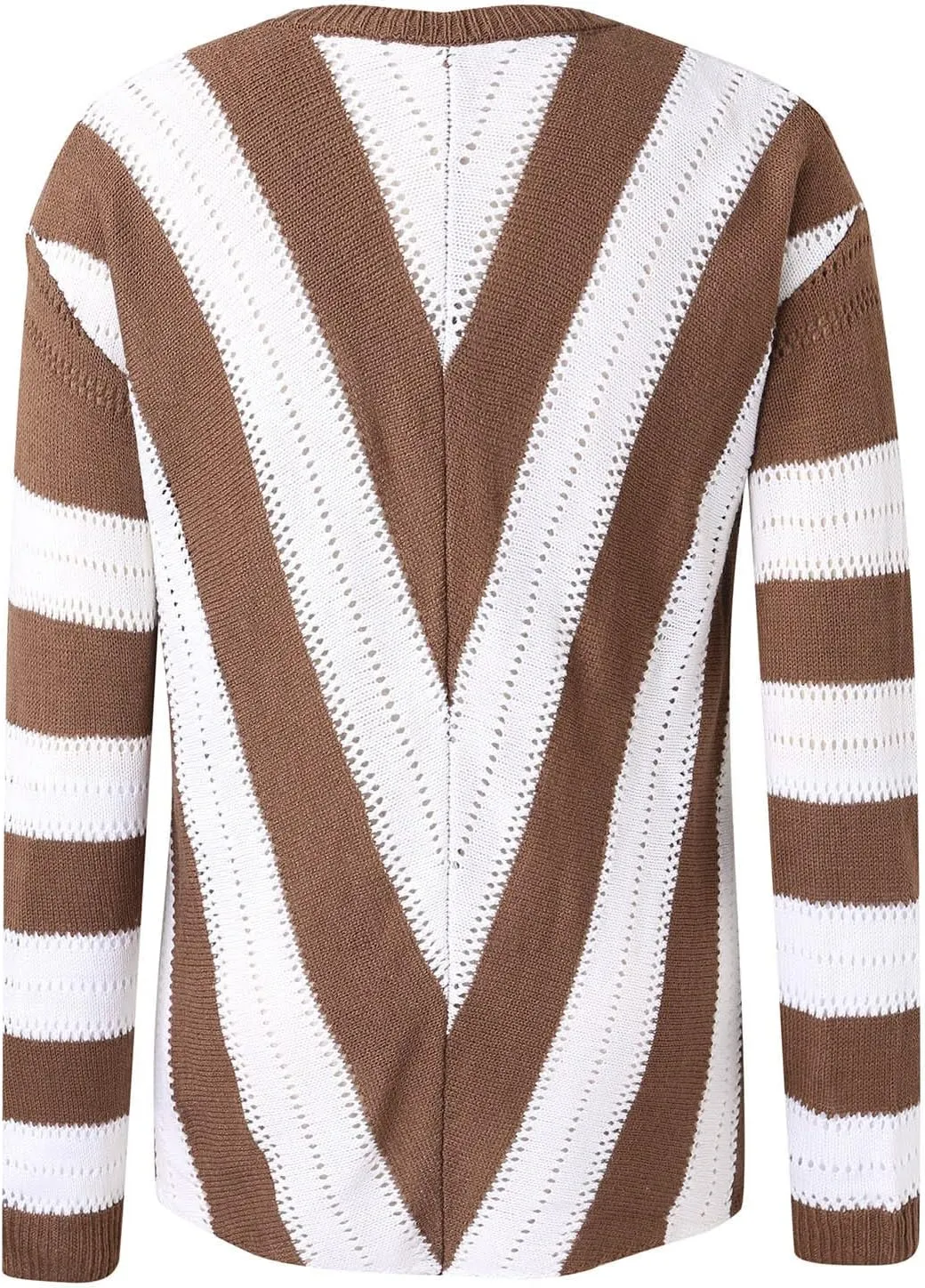 Striped Sweater Women Chunky Knit Sweater Deep V Neck Long Sleeve Pullovers Top Loose Fit Oversized Sweater S-2XL