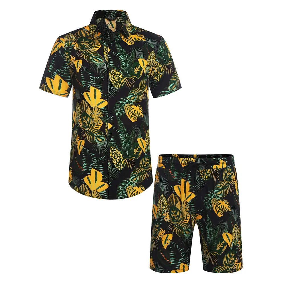 Summer Beach 2 Piece Outfits Flower Shirt Tracksuits for Men