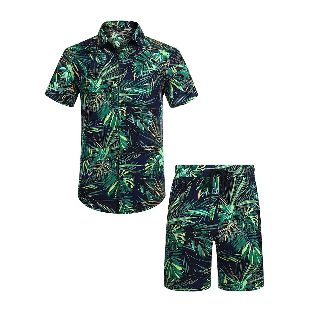 Summer Beach 2 Piece Outfits Flower Shirt Tracksuits for Men