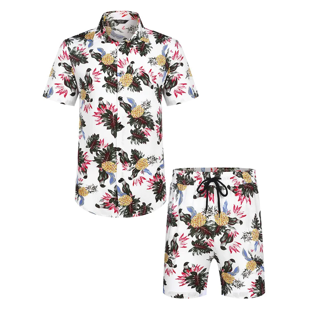 Summer Beach 2 Piece Outfits Flower Shirt Tracksuits for Men