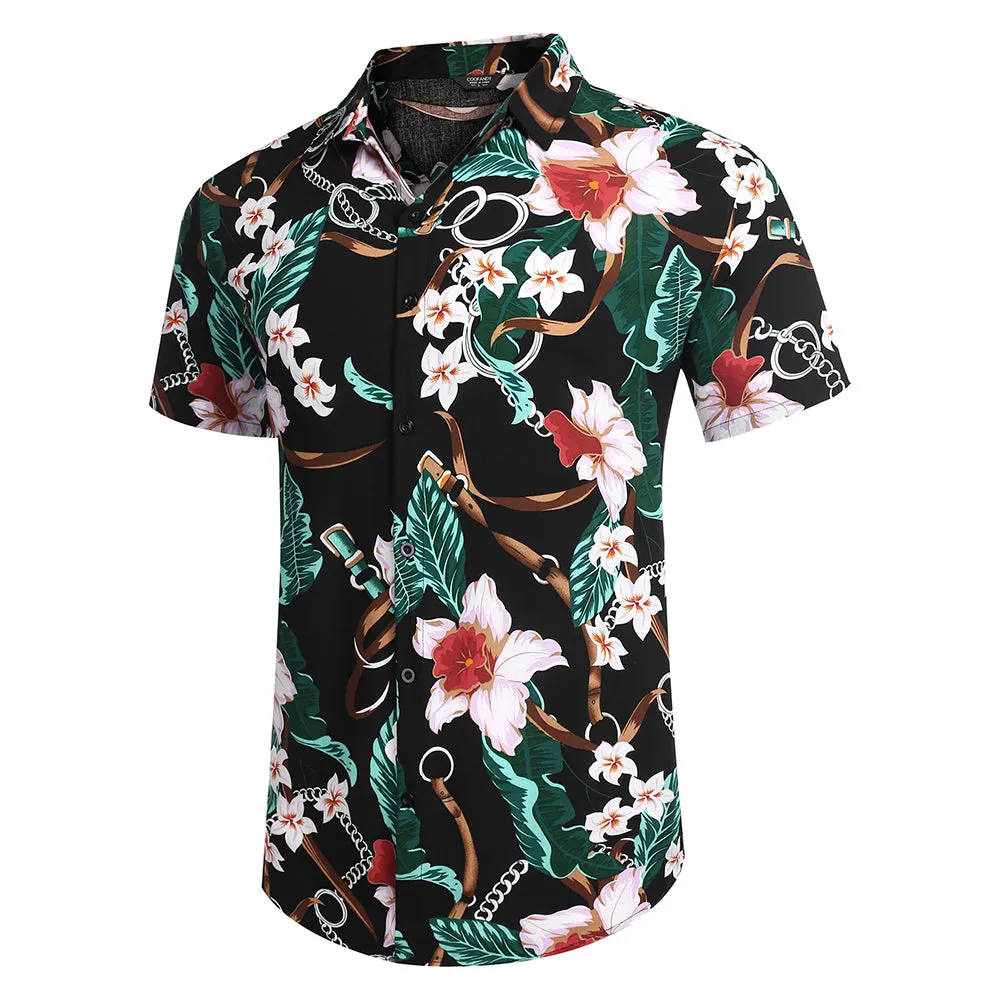 Summer Beach 2 Piece Outfits Flower Shirt Tracksuits for Men