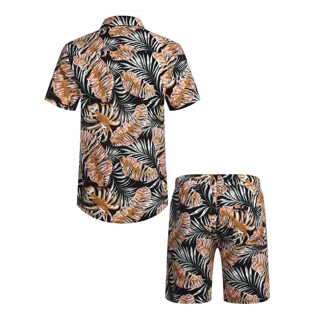 Summer Beach 2 Piece Outfits Flower Shirt Tracksuits for Men