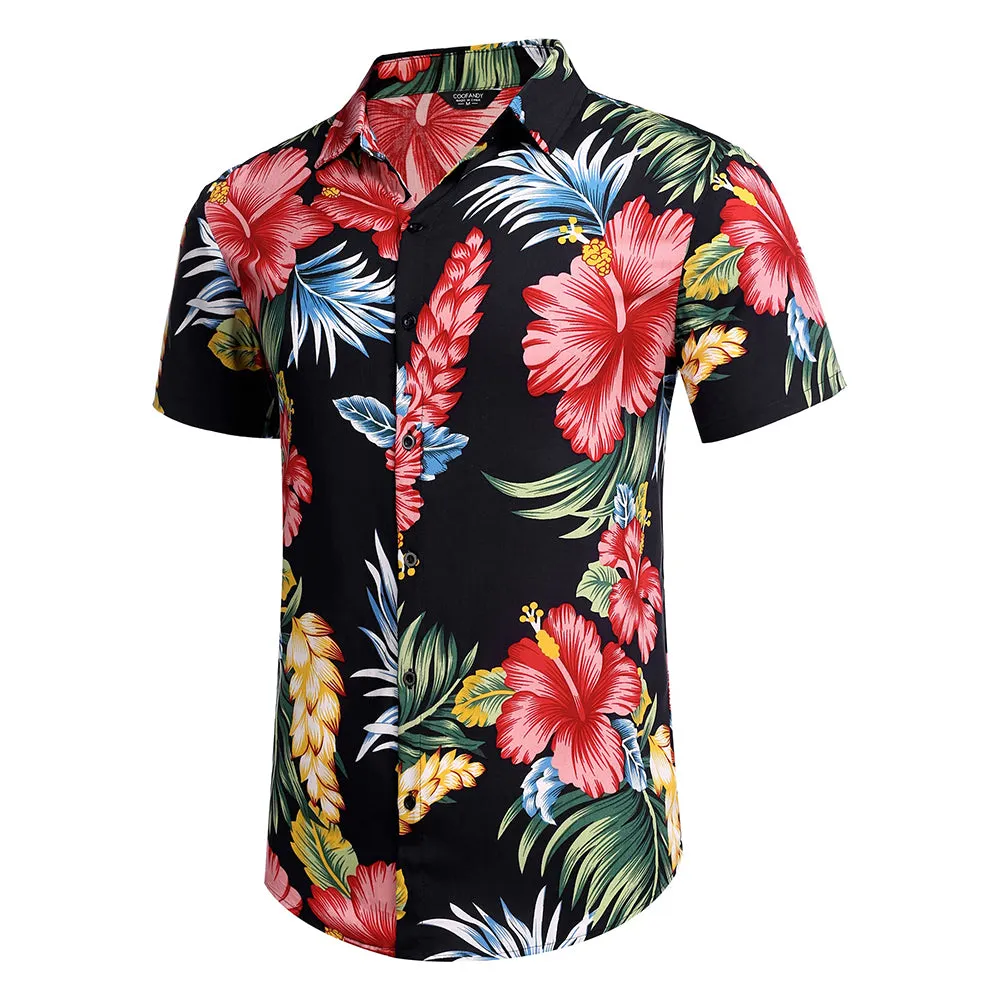 Summer Beach 2 Piece Outfits Flower Shirt Tracksuits for Men