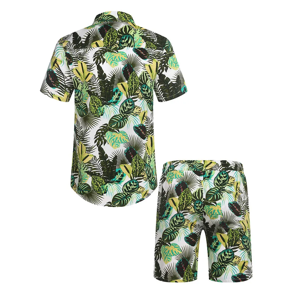 Summer Beach 2 Piece Outfits Flower Shirt Tracksuits for Men