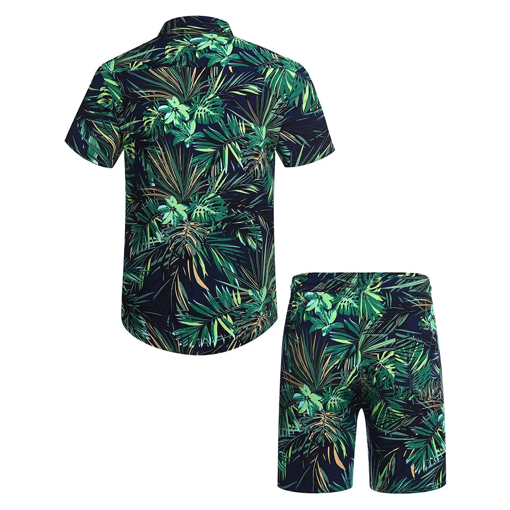 Summer Beach 2 Piece Outfits Flower Shirt Tracksuits for Men