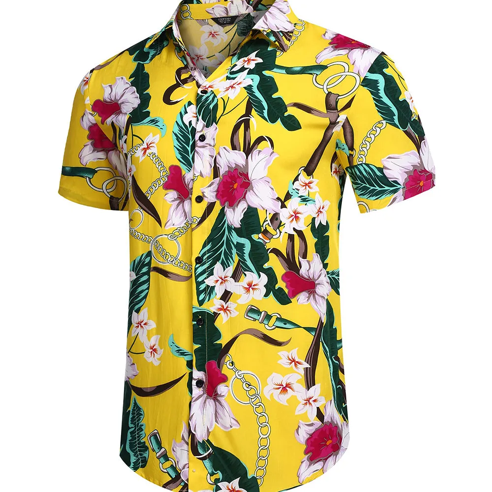 Summer Beach 2 Piece Outfits Flower Shirt Tracksuits for Men