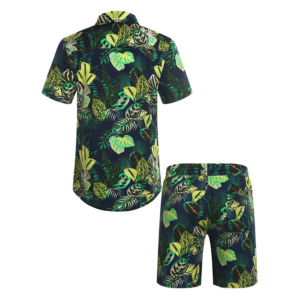 Summer Beach 2 Piece Outfits Flower Shirt Tracksuits for Men