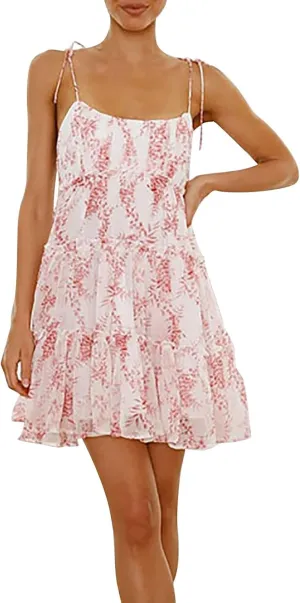 Summer Dresses for Teens 2025 Cute Spaghetti Strap Backless Floral Mini Dress Flowy Vacation Tiered Ruffle Sundress