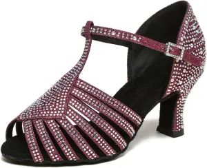 SWDZM Latin Dance Shoes for Women Rhinestone Ballroom Salsa Bachata Practice Dance Shoes,Model L558