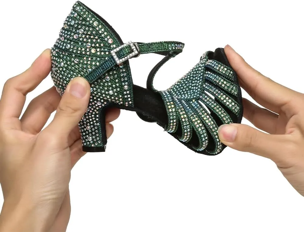 SWDZM Latin Dance Shoes for Women Rhinestone Ballroom Salsa Bachata Practice Dance Shoes,Model L558