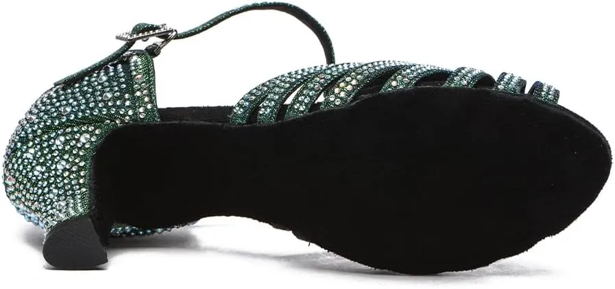 SWDZM Latin Dance Shoes for Women Rhinestone Ballroom Salsa Bachata Practice Dance Shoes,Model L558