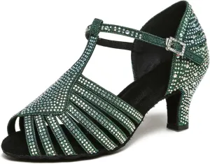SWDZM Latin Dance Shoes for Women Rhinestone Ballroom Salsa Bachata Practice Dance Shoes,Model L558
