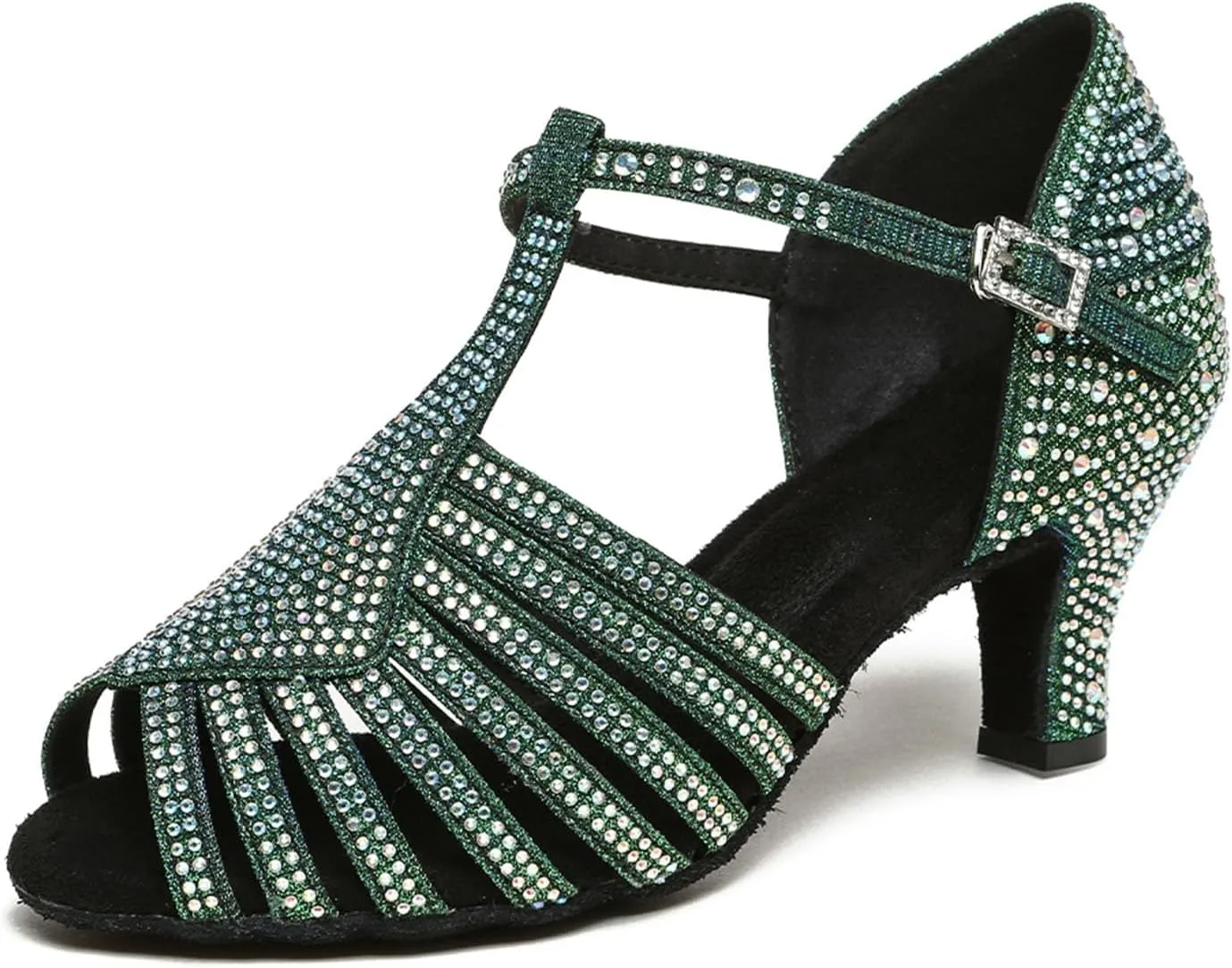 SWDZM Latin Dance Shoes for Women Rhinestone Ballroom Salsa Bachata Practice Dance Shoes,Model L558