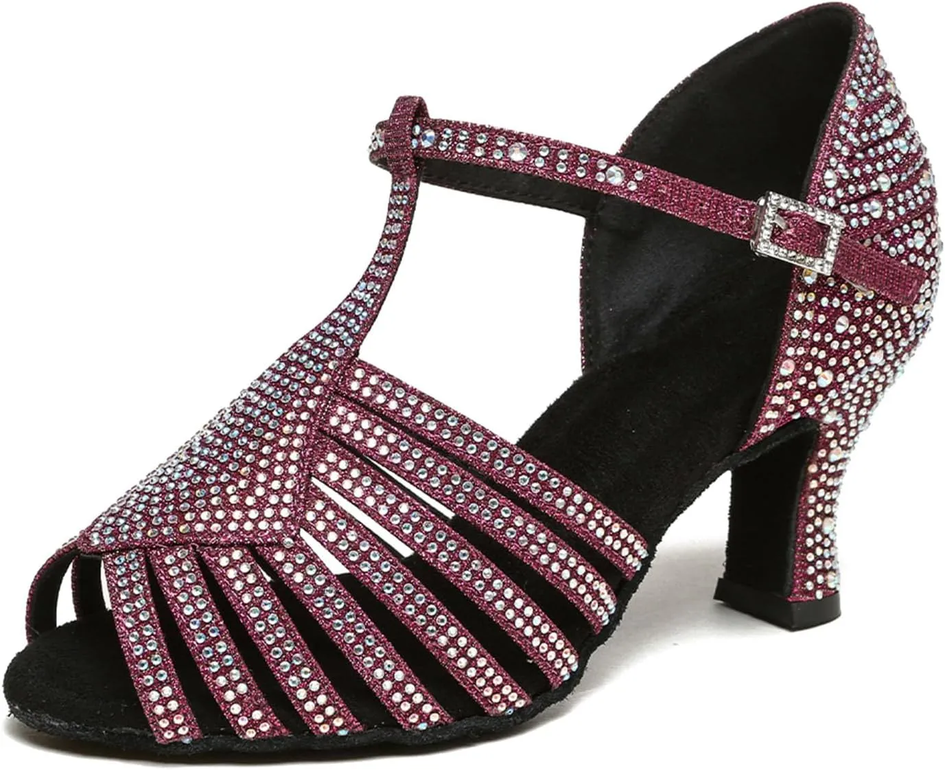 SWDZM Latin Dance Shoes for Women Rhinestone Ballroom Salsa Bachata Practice Dance Shoes,Model L558