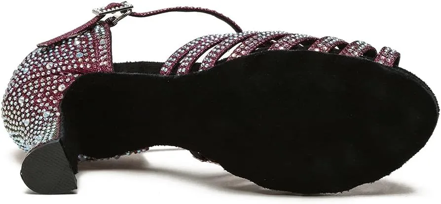 SWDZM Latin Dance Shoes for Women Rhinestone Ballroom Salsa Bachata Practice Dance Shoes,Model L558