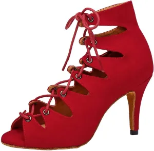 SWDZM Women Latin Dance Boots Peep Toe Lace-up Ballroom Salsa Wedding Performance Dance Shoes,Model-YCL361