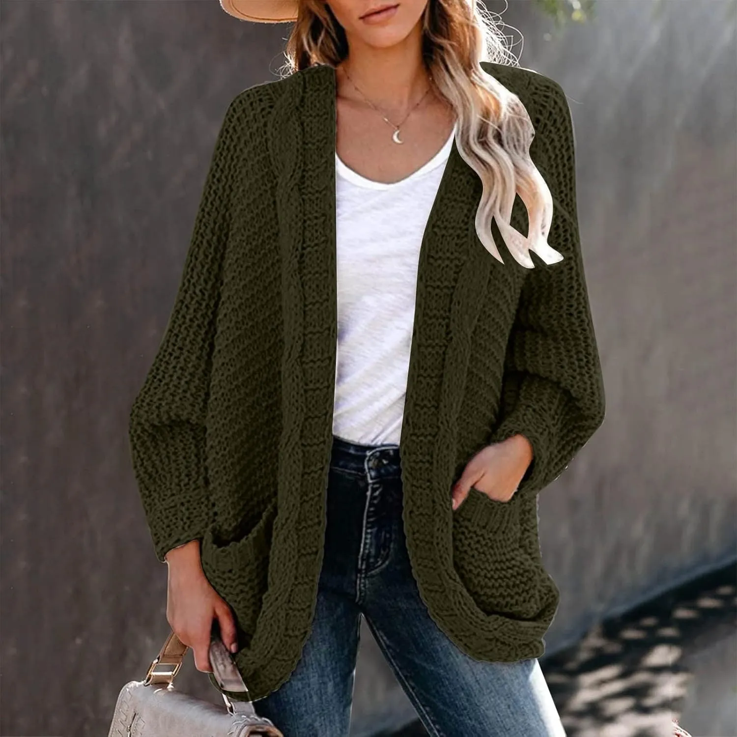 Sweater Cardigan for Women 2024 Chunky Cable Knit Sweaters Open Front Lightweight Trendy Fall Outfits
