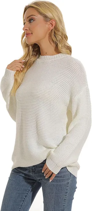 Sweaters for Women Chunky Knit Solid Color Crew Neck Long Sleeve Soft Lightweight Casual Jumper Tops