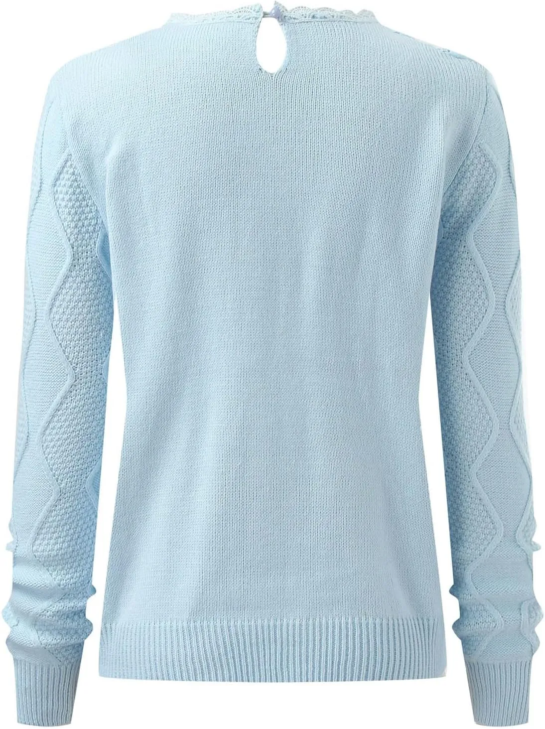Sweaters for Women Trendy Chunky Lace Knit Solid Color Crew Neck Long Sleeve Casual Loose Fit Soft Pullover Tops