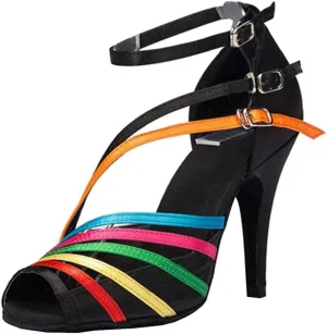TDA Women's Ankle Strap Buckle Peep Toe Fashion Salsa Tango Ballroom Latin Modern Dance Wedding Shoes
