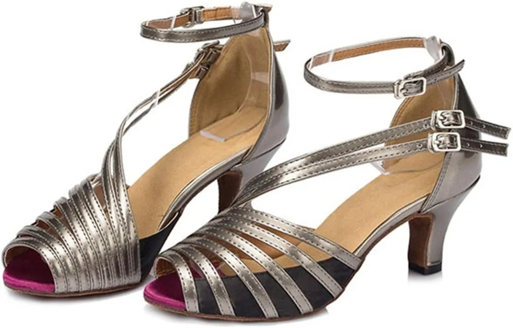 TDA Women's Ankle Strap Buckle Peep Toe Fashion Salsa Tango Ballroom Latin Modern Dance Wedding Shoes