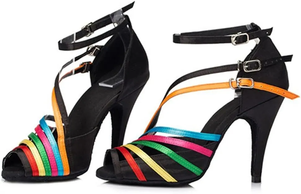 TDA Women's Ankle Strap Buckle Peep Toe Fashion Salsa Tango Ballroom Latin Modern Dance Wedding Shoes
