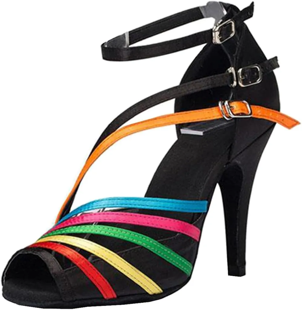 TDA Women's Ankle Strap Buckle Peep Toe Fashion Salsa Tango Ballroom Latin Modern Dance Wedding Shoes
