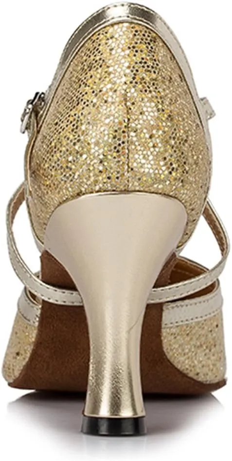 TDA Women's Closed Toe Ankle Strap Glitter Synthetic Tango Latin Modern Dance Wedding Shoes